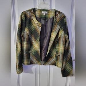 Dressbarn Brown Plaid No-Button Blazer XL